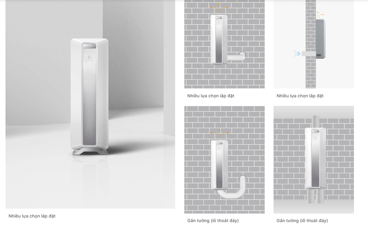 máy cấp khí tươi smartvent có thể lắp đặt linh hoạt 