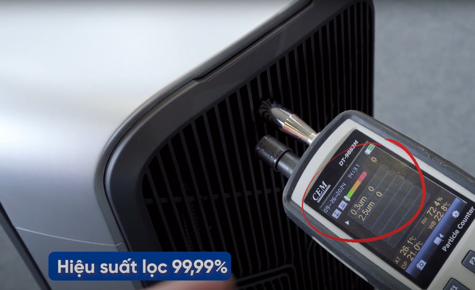 máy lọc không khí AirProce S9 cho hiệu quả lọc bụi siêu mịn PM 0.3 tại cửa gió về 0 hạt