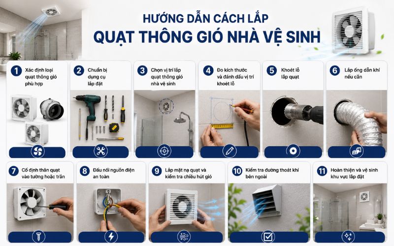 Hướng dẫn cách lắp quạt thông gió nhà vệ sinh