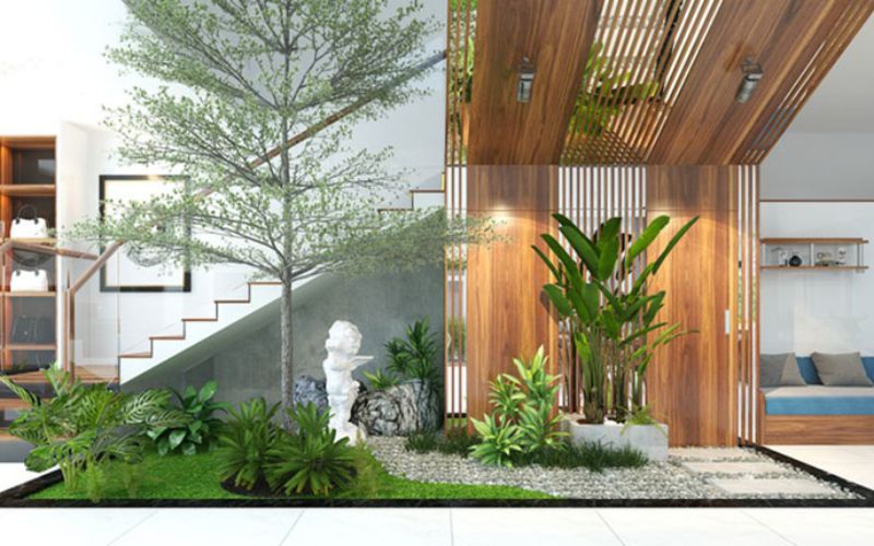 Giếng trời kết hợp cây xanh và tiểu cảnh