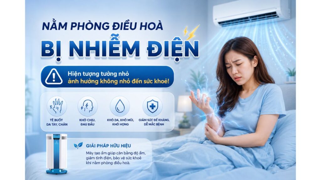nằm phòng điều hoà bị nhiễm điện